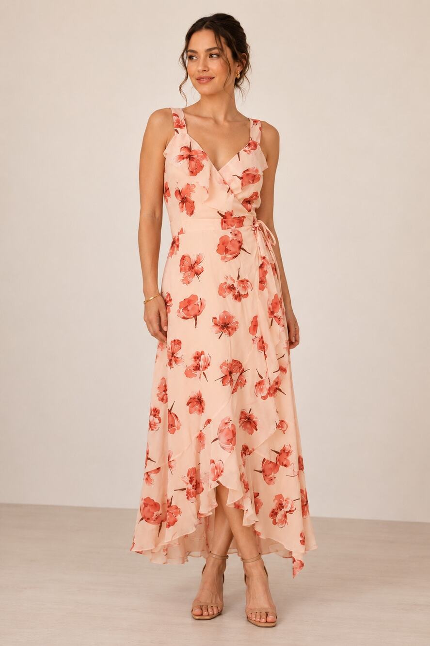 Hutch Sweet Essence of Summer Wrap Midi Dress Blush Pink Peach Size XL